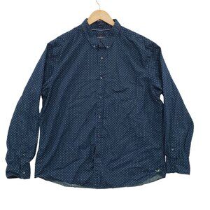 American Eagle Outfitters Mens Navy Polka Dot Long‎ Sleeve Button Down Shirt XXL